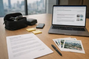 Press release Malaysia newsroom desk with one page release and media asset pack, no readable text.