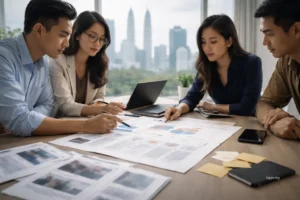 Home 26 Social Media Backlash to Reputation Crisis war room scene with a comms team coordinating a structured response in Kuala Lumpur.