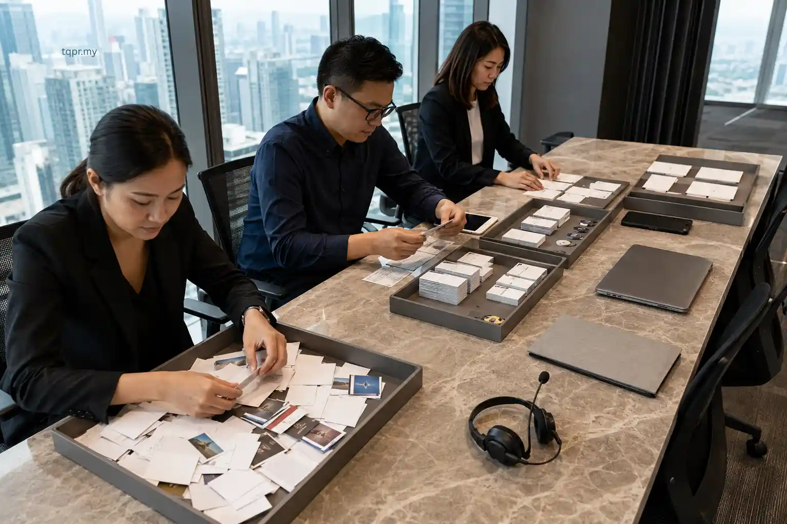 Malaysian communications team sorting media monitoring results into duplicates, validated coverage and useful insights.