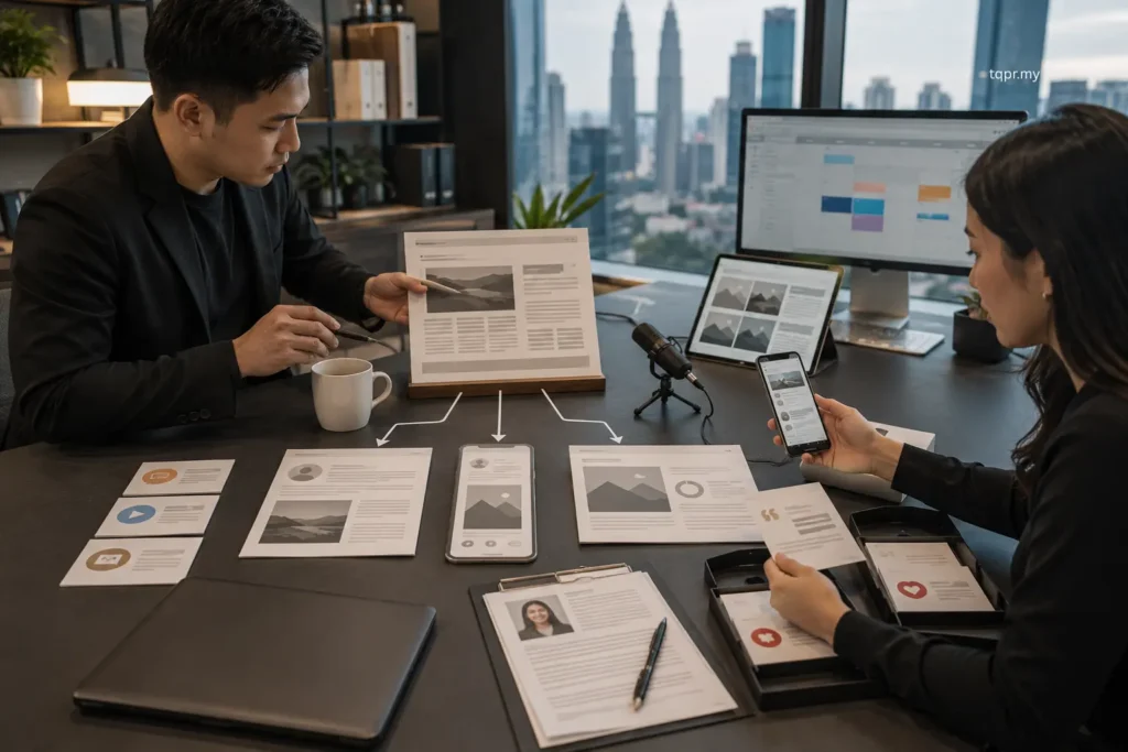 How Social Media Management Supports Public Relations in Malaysia 2 Communications team turning one earned-media result into executive commentary, social content and a visual explainer.