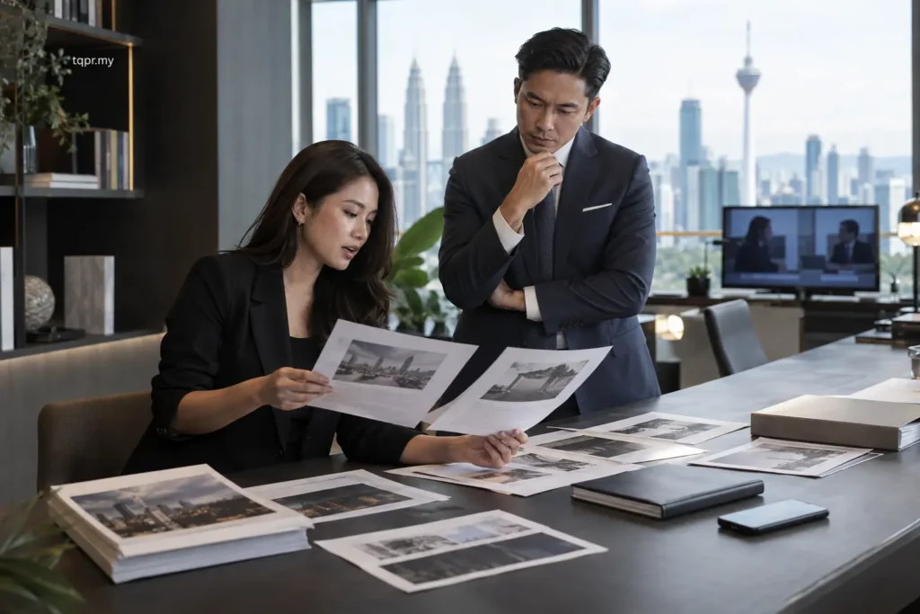 How to Prepare for a Media Interview: 9 Critical Steps for Spokespeople 2 PR adviser and spokesperson reviewing recent journalist coverage, outlet context and current news before a media interview.