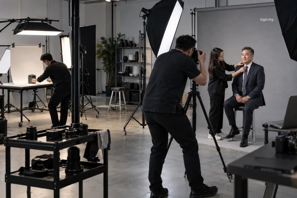 What Should a Press Kit Include? 10 Essential Media Assets 2 Malaysian corporate photographer producing professional executive headshots and high-resolution product images for a press kit.